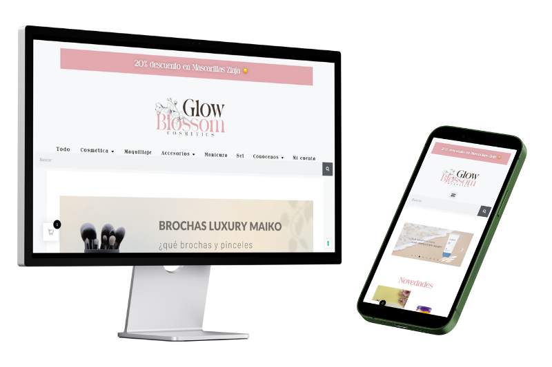 Mockup de la página web de GlowBlossom, diseñada y maquetada desde cero por nuestra agencia de marketing.